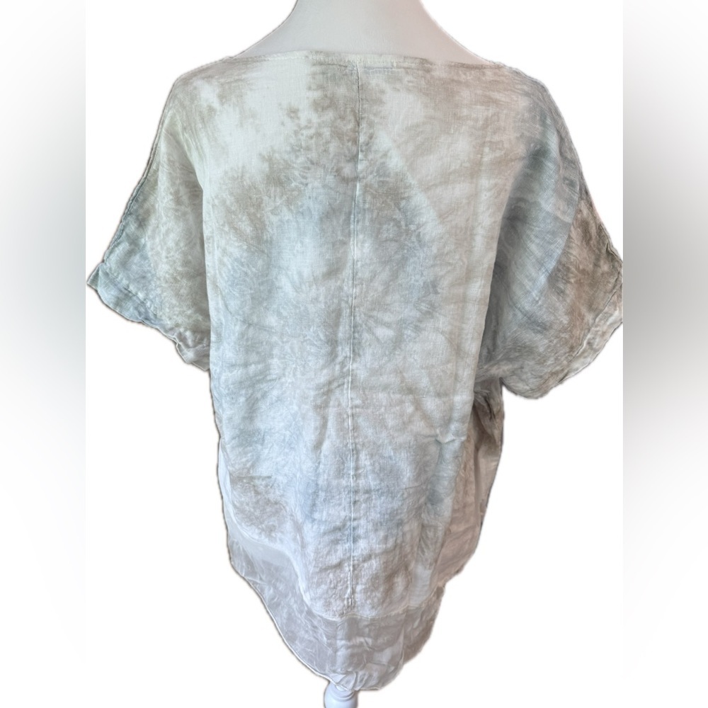 Valentina Naldi 100% Linen from Italy Tie Dye Short Sleeve Top Blouse Shirt S - Picture 3 of 13